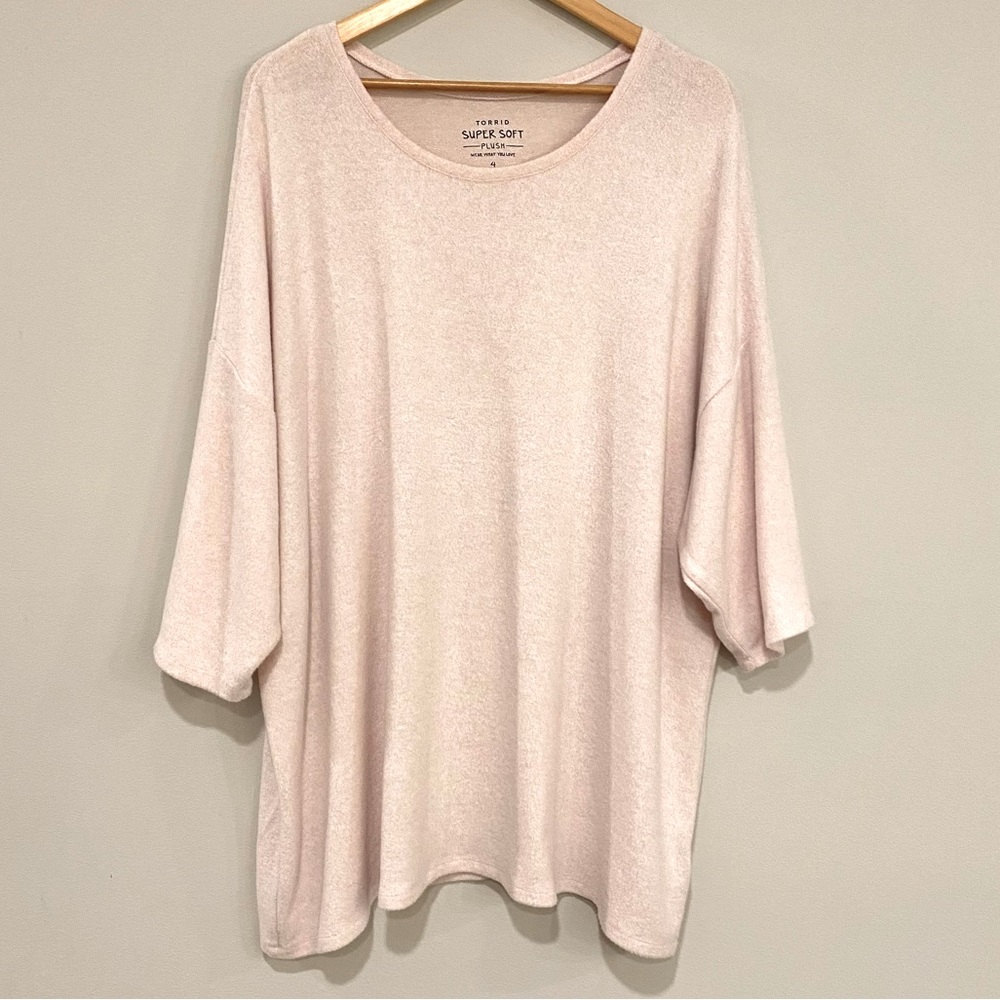 Torrid Super Soft Plush Light Pink Top Crewneck & 3/4 Dolman Sleeves Sz 4 4x 26